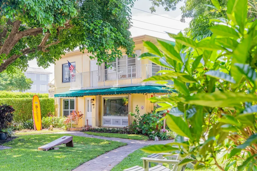 Tree-framed residential home exterior
